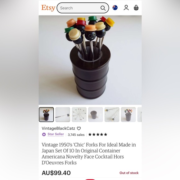 1950’s 'Chic' Forks For Ideal made in Japan Set Of Cocktail Hors D'Oeuvres Forks - Picture 8 of 9